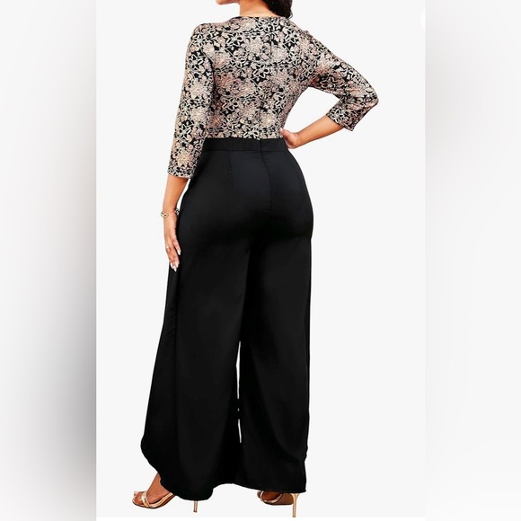 Jumpsuit  Long Split Pants Cocktail Gold Black Sparkle Jumpsuit Size Large NWOT - Picture 3 of 12